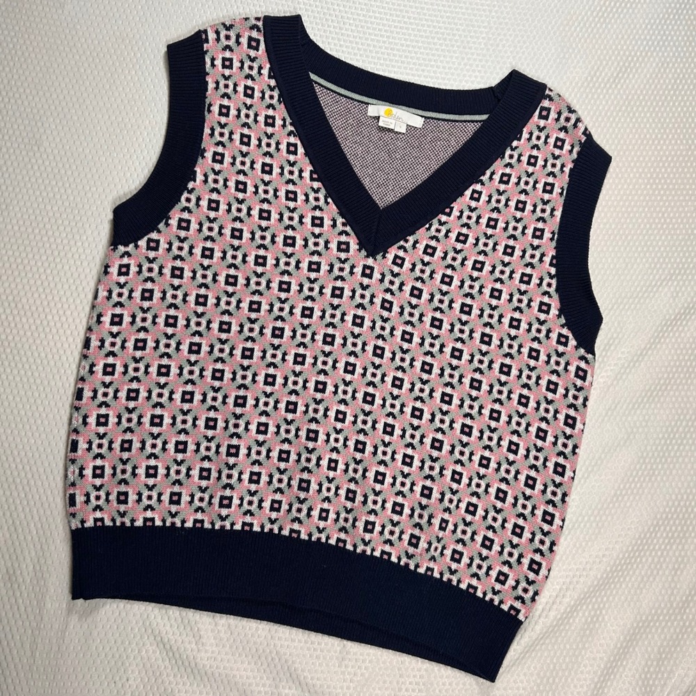 Boden V Neck Sweater Vest/ Knit Tank Top Womens S Geometric Cashmere Blend